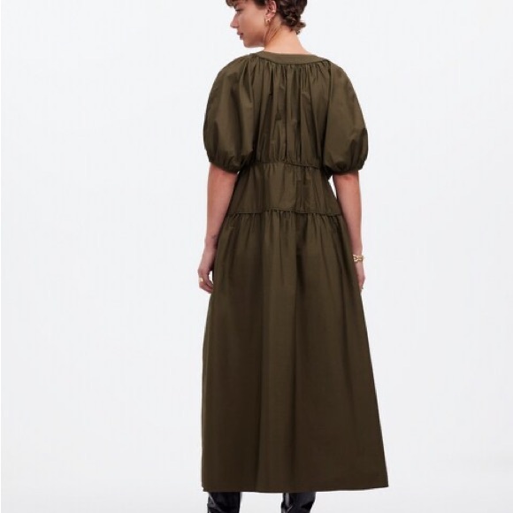 Madewell Puff-Sleeve Midi Dress in Poplin, Faded Ivy (Olive), XLarge - Picture 8 of 11